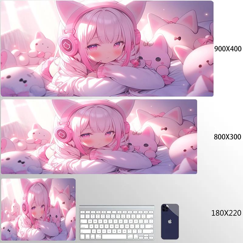Large Gaming Mousepad Cute Anime Girls Locking Edge Keyboard Mouse Pad Gamer Non-Slip Computer Mouse Mat Kawaii Deskmat Carpet