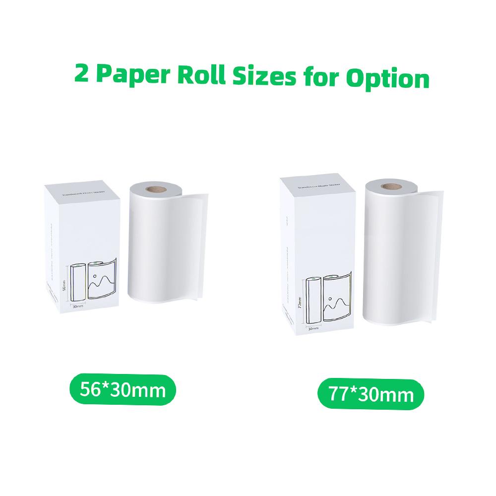 PeriPage 77 x 30mm Průsvitný Fotonálepkový Papír Bez BPA Lepicí Termální Papír Váleček Lepicí Papír Vodotěsný Olejuvzdorný 56x30mm
