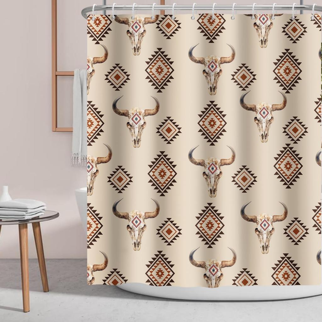 Schwarz Weiß Duschvorhang Southwest Boho Tribal Stoff Duschvorhänge Navajo Ethnisch Westlich Geometrisch Badezimmervorhang Badezimmer