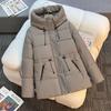 New cotton-padded clothes women's medium and long hooded cotton-padded clothes, thickened and thin cotton-padded jackets, drawstring waist jackets
