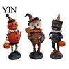 Cute Spooky Shelf Sitters Wooden Halloween Resin Figurines, Pumpkin Scarecrow Wizard Owl Black Cat Figurine Statue, Rustic Desktop Tabletop Ornaments