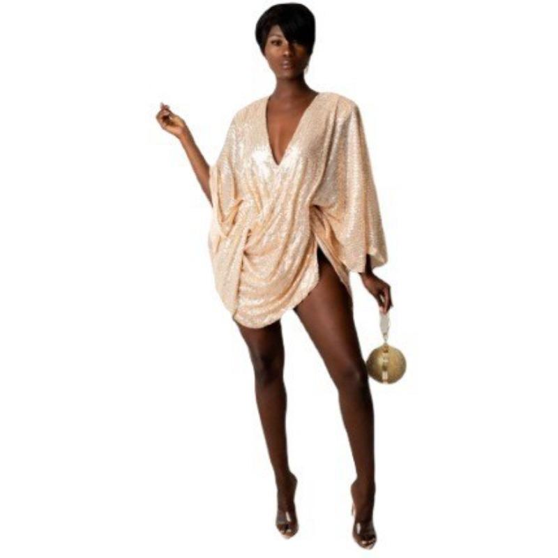 Spring New Women s Clothing Shrinking Beads Sexy Fashion Dress S абрикосовый