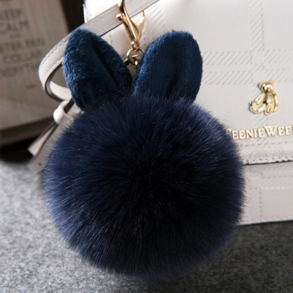 Niedlicher, flauschiger Kaninchenohr-Pelzknäuel-Schlüsselanhänger, Ringe, Anhänger, schöner Pompom, künstlicher Kaninchenfell-Schlüsselanhänger