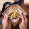 Heart Shaped Nativity Pendants Wooden Hanging Ornament for Christmas Tree Decorations, Retro Religious Vintage Style Holiday Tags Scene Garland
