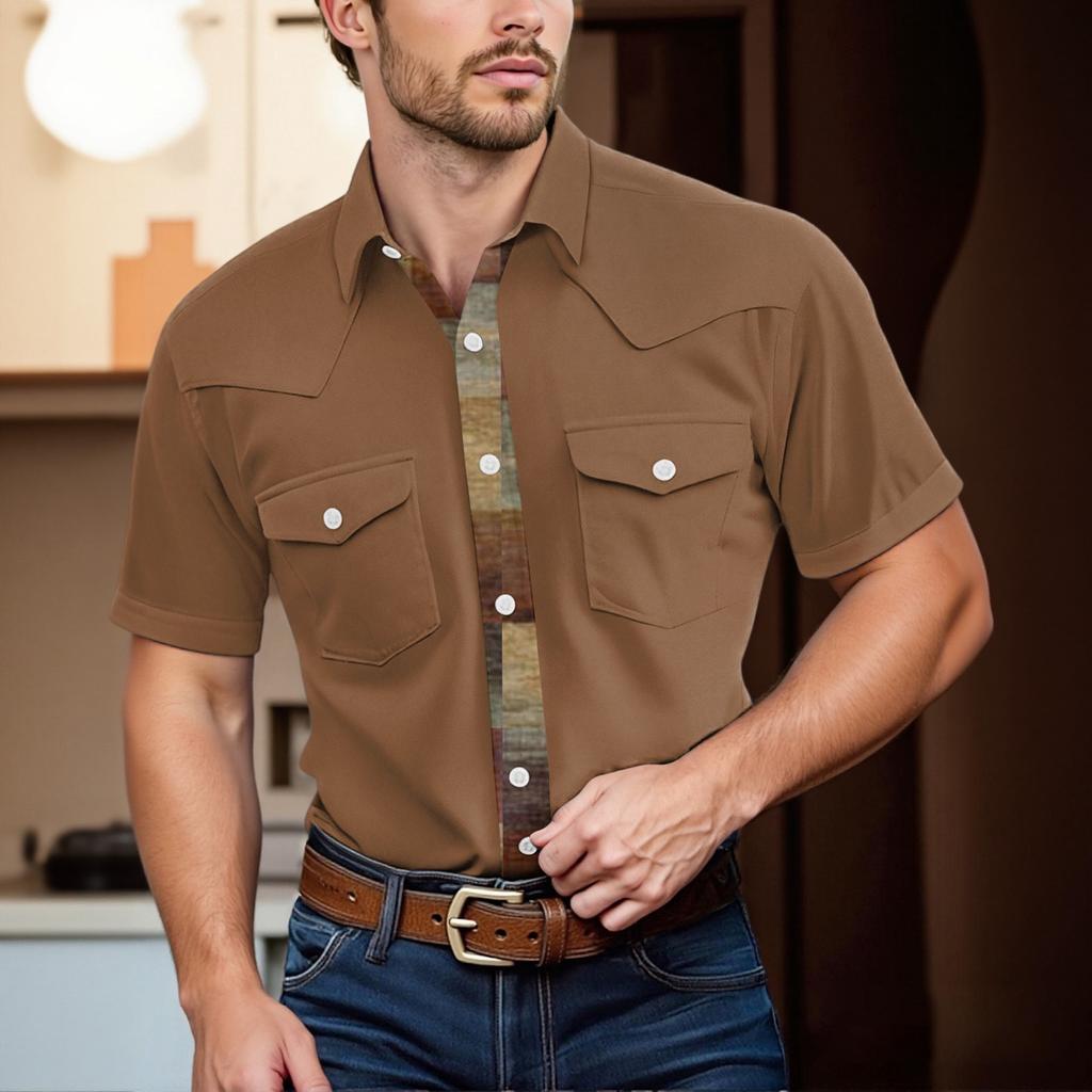 Men'S Fashionable Lapel And Shoulder Length Short Sleeved Casual Top
