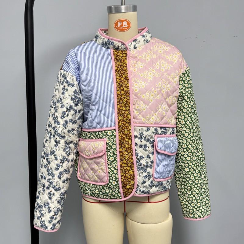 Womens Loose Fit Cotton Padded Jacket With Contrast Stitching Winter Streetwear