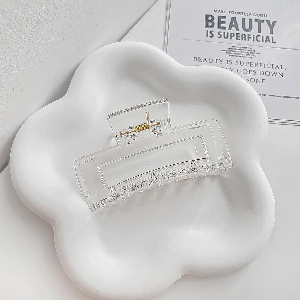 Korean Style Semi-Circular Transparent Hair Clip for Women's Updos - High-End Hollow Shark Clip