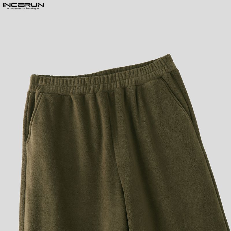 INCERUN Two Pieces Sets Winter Autumn Men Long Sleeve Furry Pullovers Long Pants Casual Outfits