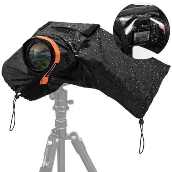 KF CONCEPT Camera Raincoat Rain Cover Transparent Window Half Open Close Possible Waterproof Zipper + Lens