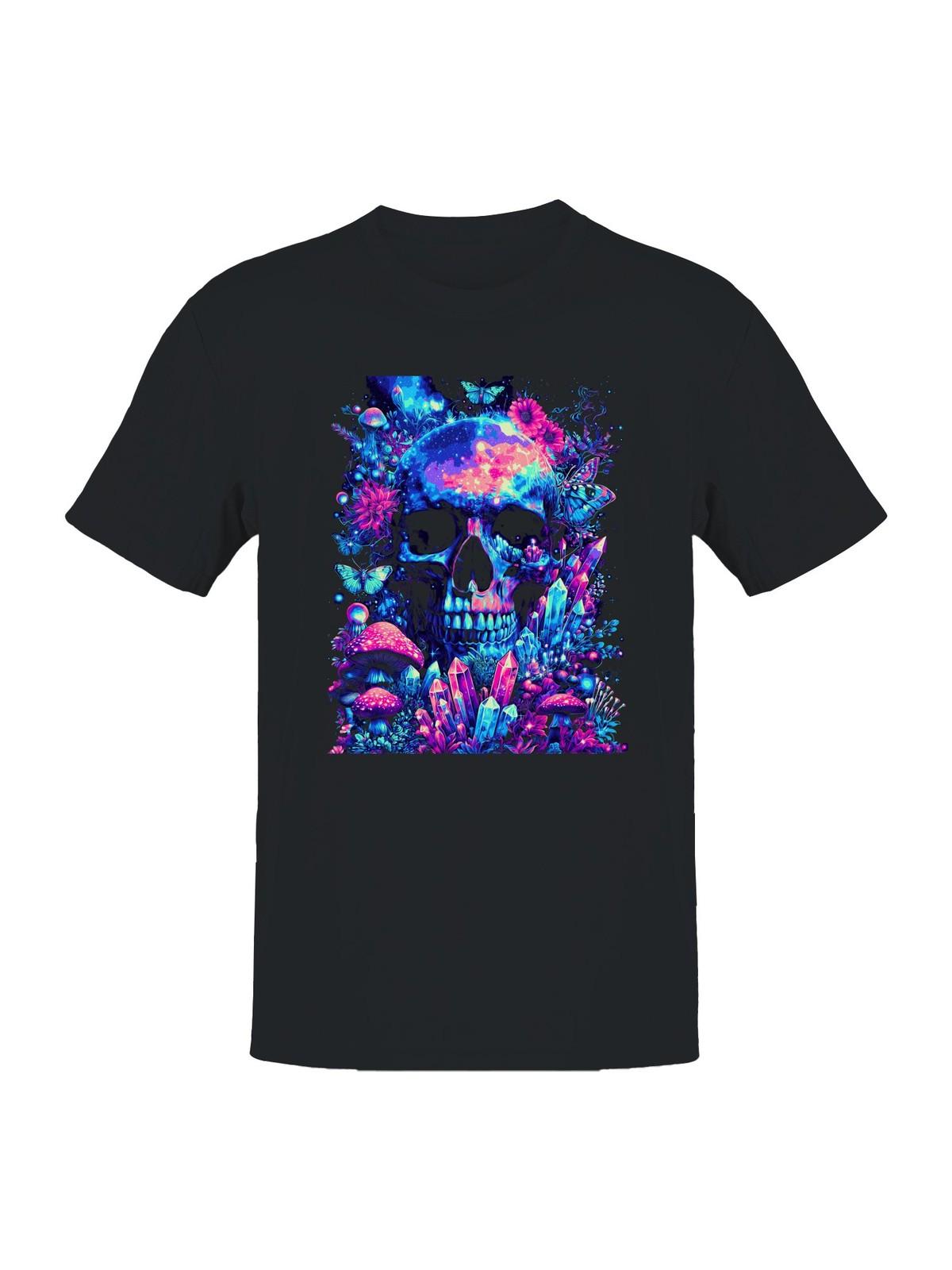 Cosmic Skull and Neon Nature Men s T-shirt S