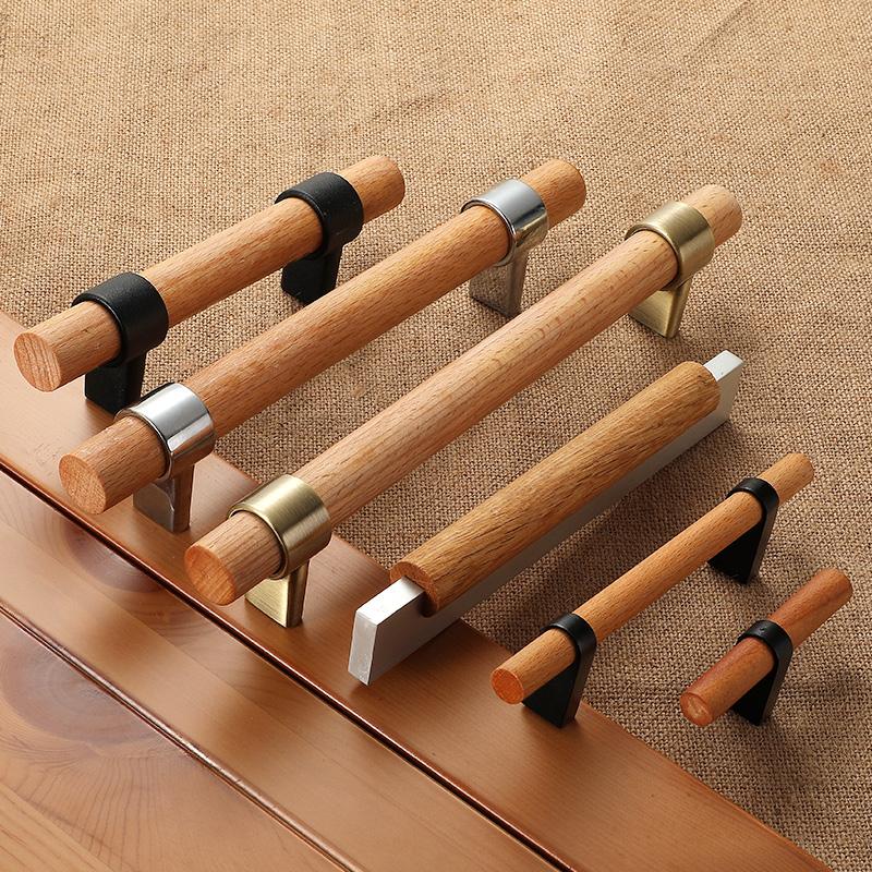 Wood Handles For Furniture Cabinet Pulls And Modern Black Kitchen Doors Drawer Kids Gold Adjustable Knobs 96-160mm