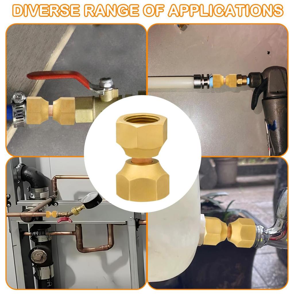 2 Peças Práticas Robustas Latão Fêmea Flanges Duplas Giratórias Adaptador para Linhas de Combustível Óleo Gás com Juntas de Borracha
