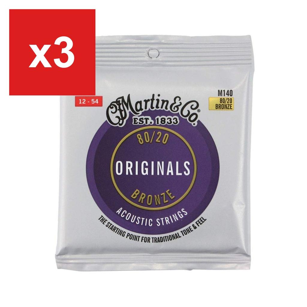 Acoustic Guitar Strings Martin M140 Light 12-54, 3-Set Pack