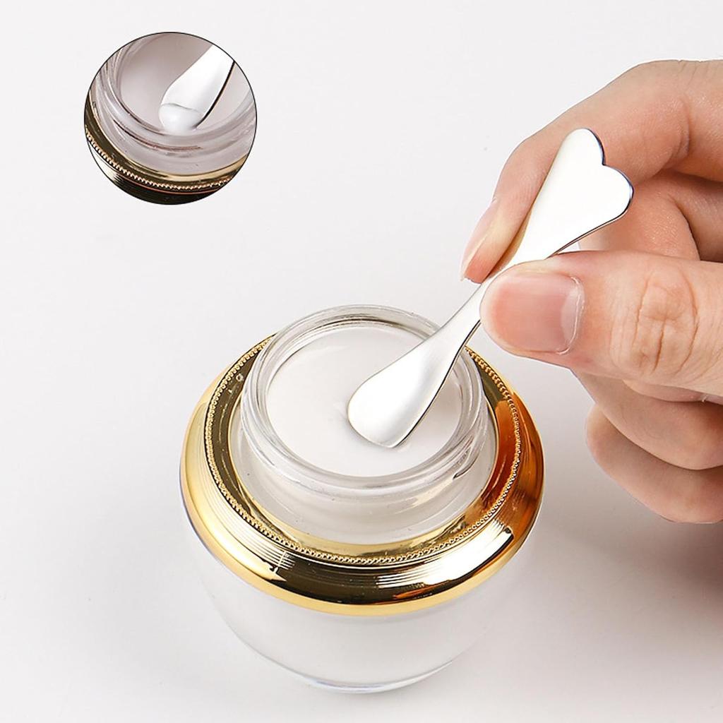 Aswewamt 6Pcs Mini Metal Makeup Spatula Facial Massage Scoop Heart-shaped Skincare Spatula Silver Cream Dig Beauty Spoons Reusable Cosmetic