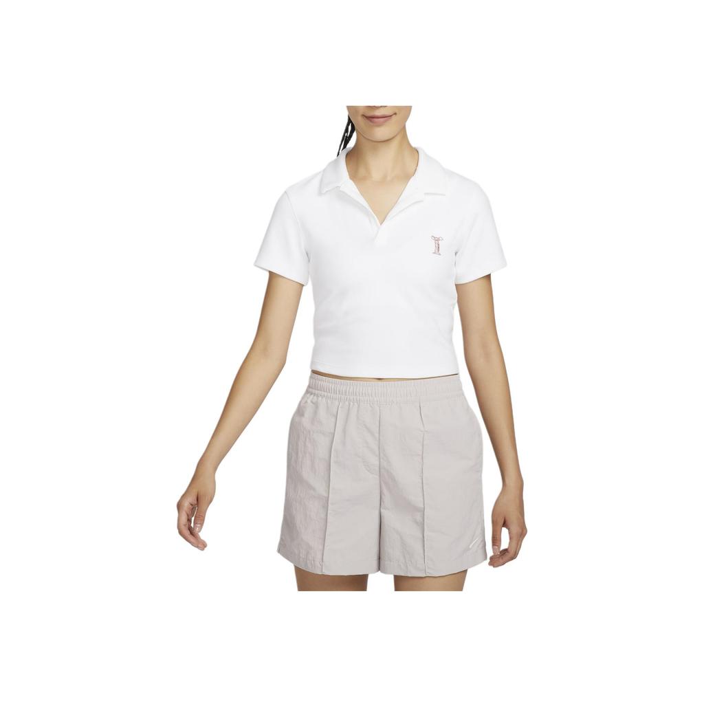 Nike Sportbekleidung Einfarbig Figurbetontes Polo Lässiges Sport Kurzarm T-Shirt Damen Oberteile Weiß HJ6852100