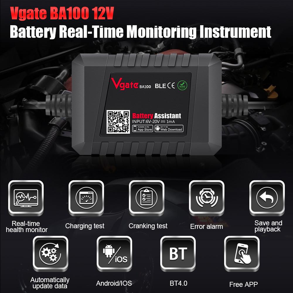 

Vgate BA100 Battery Assistant 12 В Тестер автомобильного аккумулятора Vgate BA100 для Android/IOS Bluetooth 4,0 Автомобильный аккумулятор Assistant Тестер автомобильного анализатора