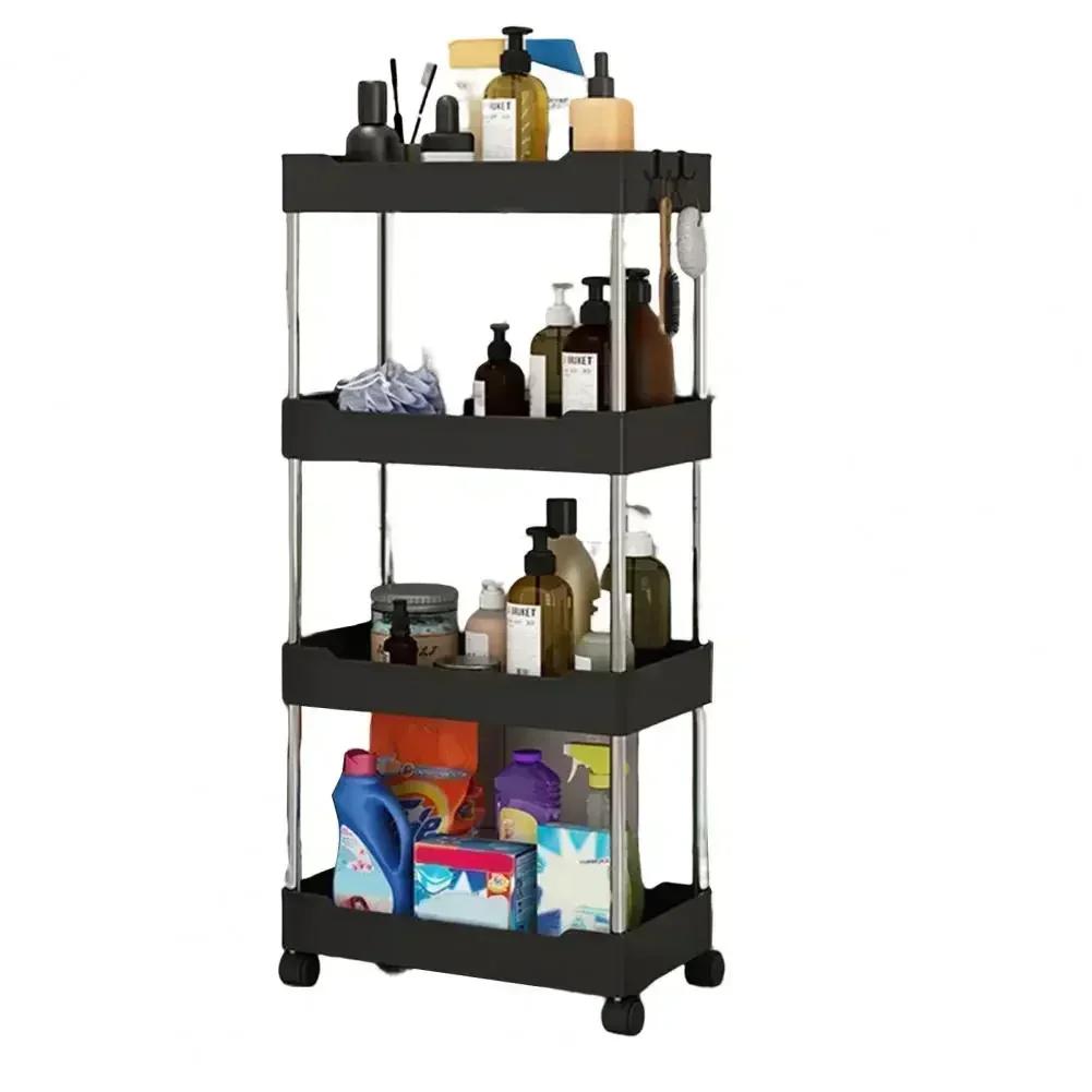 Bathroom Storage Rack with Wheels 3/4 Layer Rolling Utility Cart Bathroom Storage Organizer Multi-purpose Utility Cart