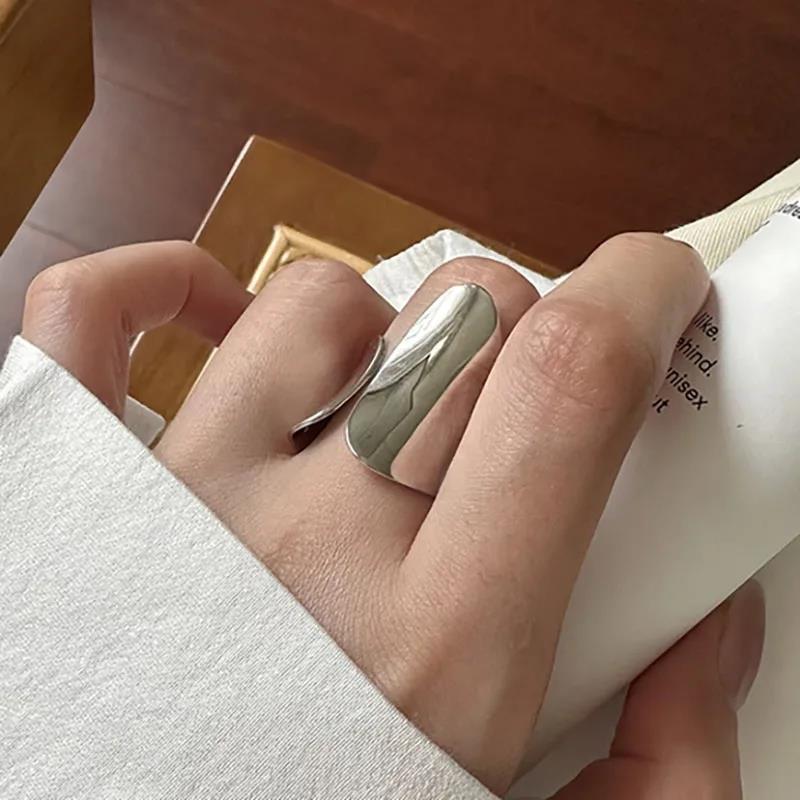 Minimalist Silver Color Cuff Rings for Women Couples New Fashion Creative Smooth Pattern Geometric Party Wedding Jewelry Gifts