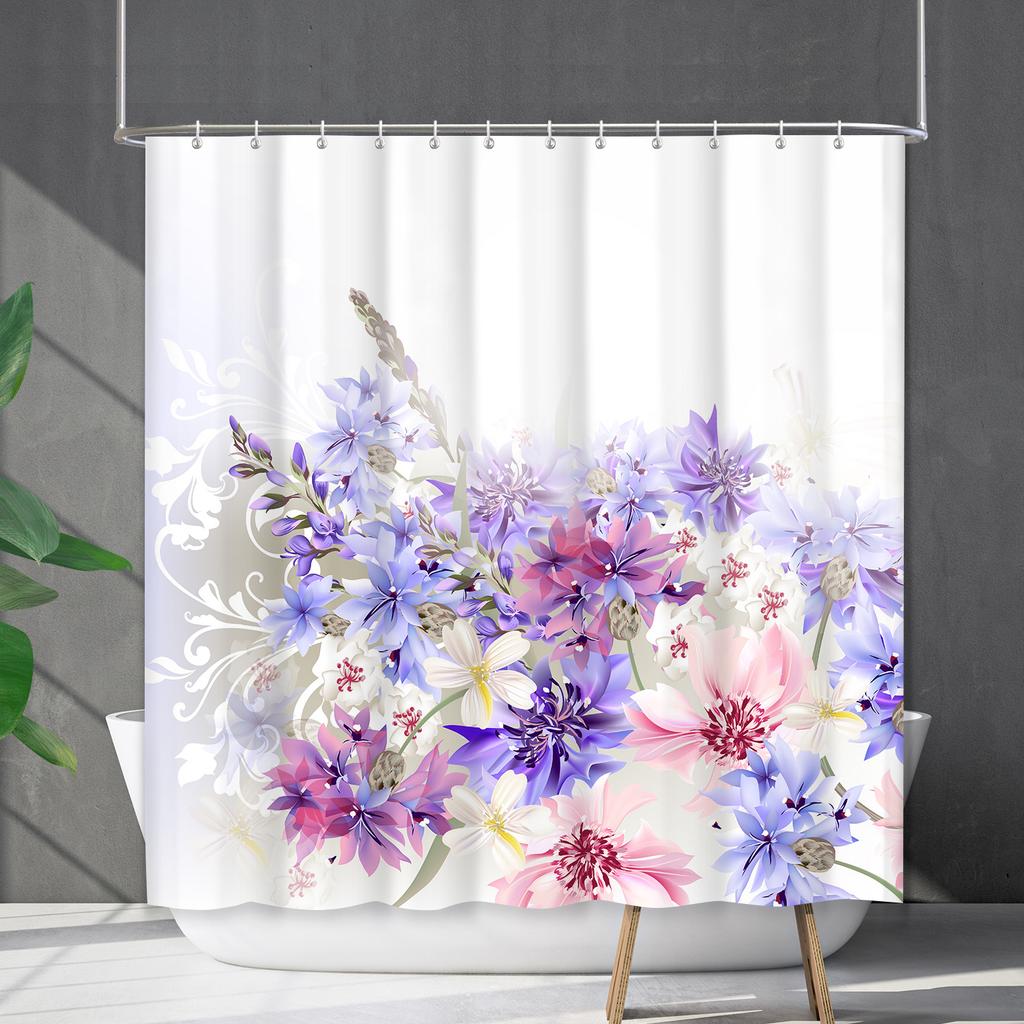 Duschvorhang Wasserdicht Und Schimmelresistent 3D Digitaldruck Pflanze Blume Und Gras Duschvorhang Badezimmer Trennvorhang