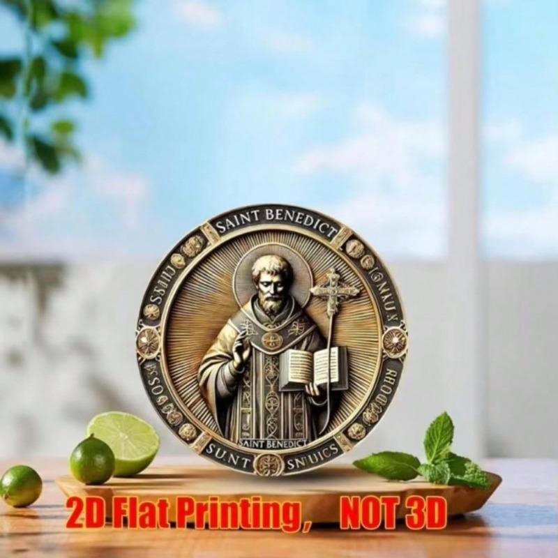 Vintage Saint Benedict Metal Wall Art Round Aluminum Sign Home Bar Office Decor