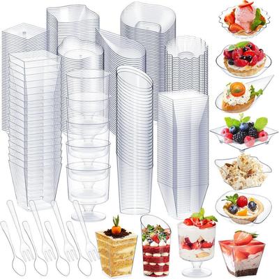 Set of Clear Square Sauce and Mousse Cups with Spoons - Perfect for Desserts and Appetizers