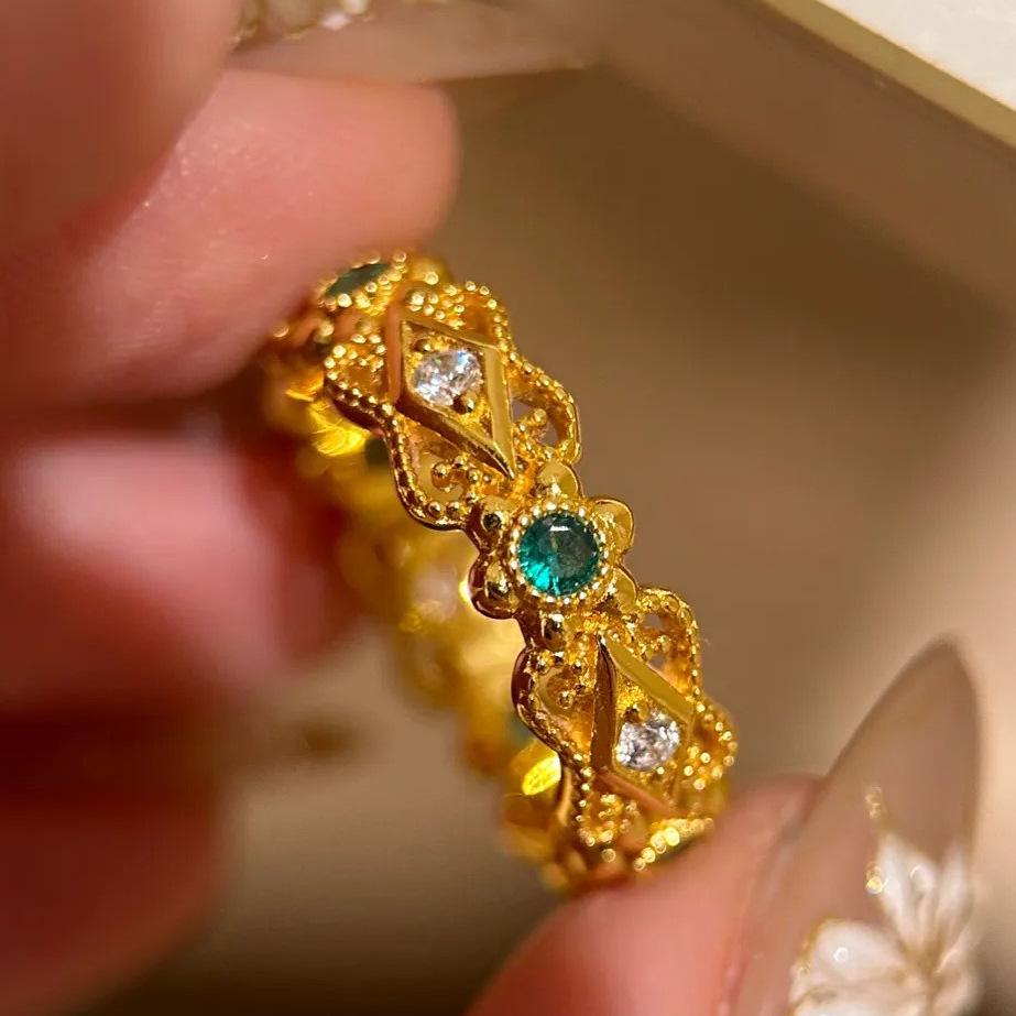 Xiaohongshu Lace Green Forest Ring 20025 - New Retro Palace Style Fashion Accessory Adjustable Open