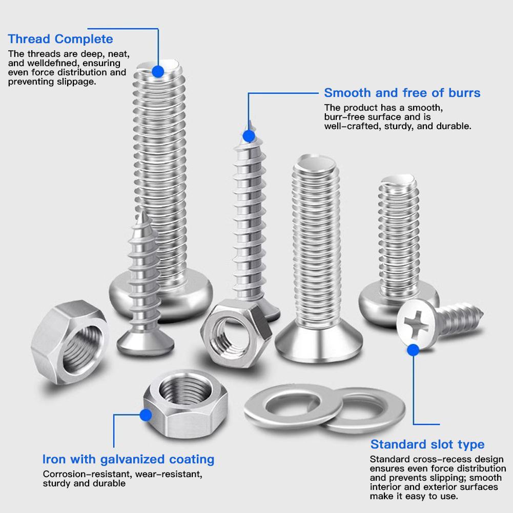 Metric Screw Nut Bolt Washer Set Fasteners Assortment Kit with Organizer Case M3/M4/M5/M6 Hardware Set for Home Repair Furniture
