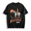 Western Trails Sonnenuntergang Cowboy Reiten Grafik Vintage Lässiges T-Shirt Reines Baumwoll-T-Shirt