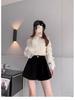 Gold Velvet High-Waist A-Line Bootcut Shorts, Autumn/Winter 2025 Collection - Slimming, Casual, Wide-Leg Design