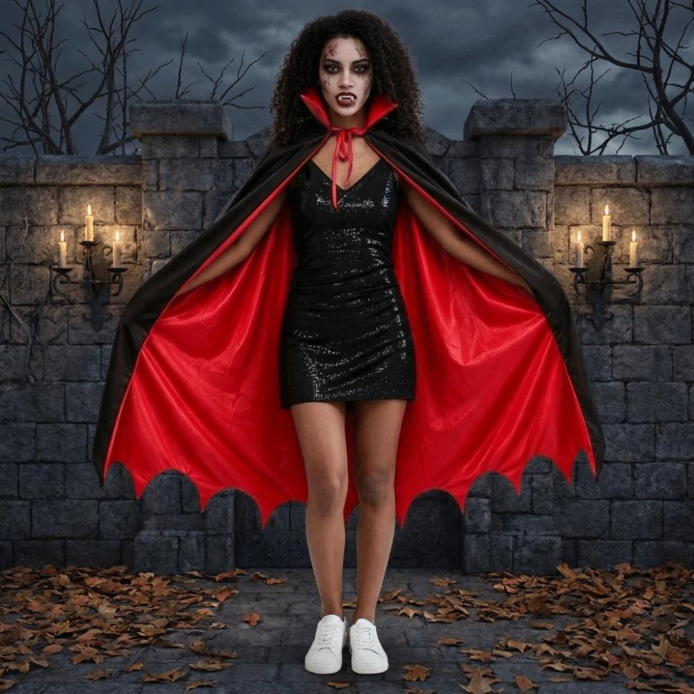 Stand-up Collar Halloween Hooded Cloak Solid Color Witch Cape Carnival Festival