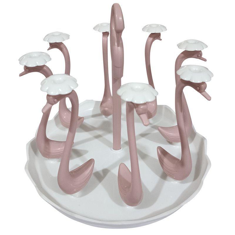 

Convenient Bottle Dryer Rack Creative Rotatable Cup Holder Detachable Swan Shaped Plastic Cup Storage Holder For Counter Clean розовый