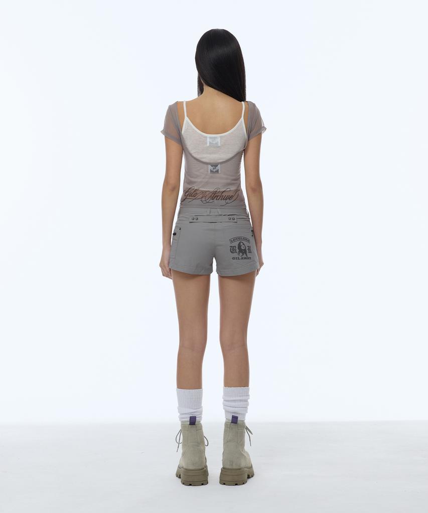Gillaakaibeu Lettering Logo Backless Sheer Crop Top_Grey