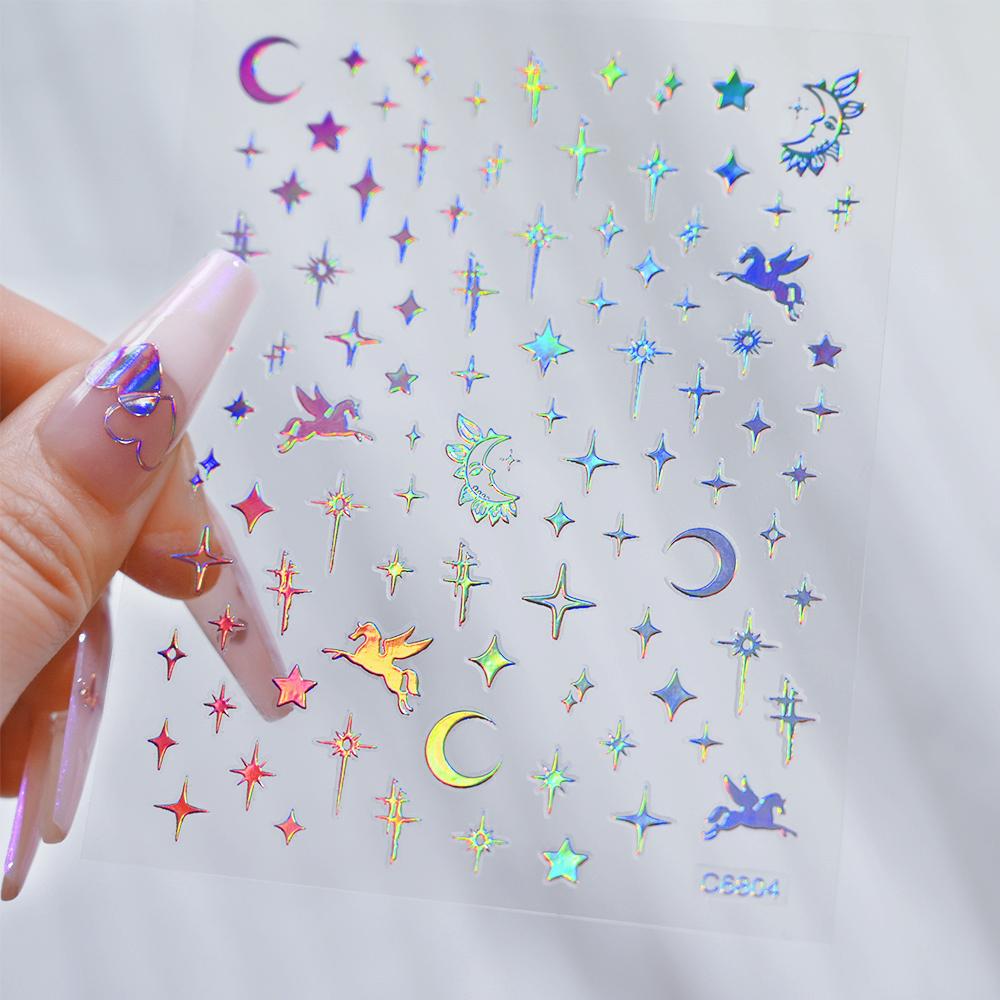 6Sheet/Kit Holographic Rainbow Love Heart Nail Sticker 3D Laser Heart Nail Decal Self-Adhesive Love Heart Manicure Slider &*&