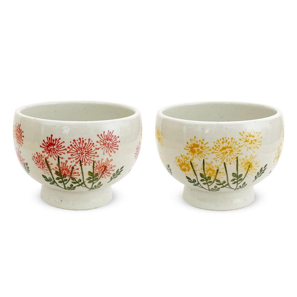 Isaozan Kiln Soup Bowl Pair for Drinking and Eating Free Round Bowl 350cc Hasami Ware Made in Japan Wildflower J-kitchens (Yellow Red)