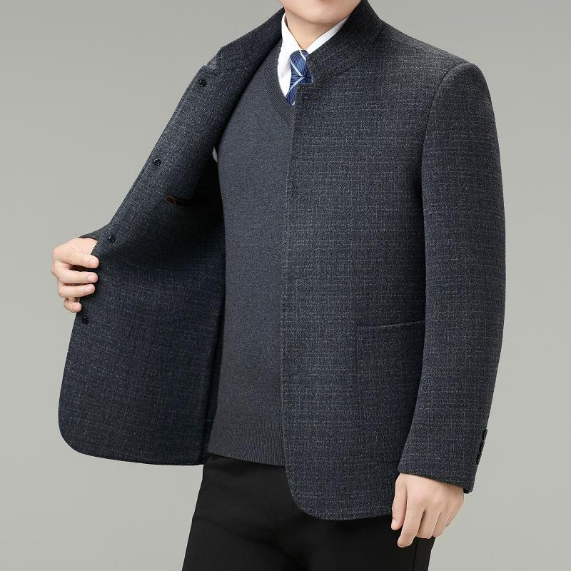 Men's Luxury Double-Faced Wool Coat - Stand Collar Casual Design, Plus Size, Winter Fashion
