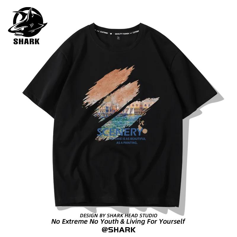 Summer Fashion Heavyweight Retro Men's English Letters 100% Cotton Printed Round Neck High-quality Casual Fitness Street T-shirt