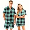 Couple Matching Pajama Set Short Sleeve Button Down Shirt with Hem and Shorts Set Soft Casual Sleepwear Available In Sizes S To XXXXL