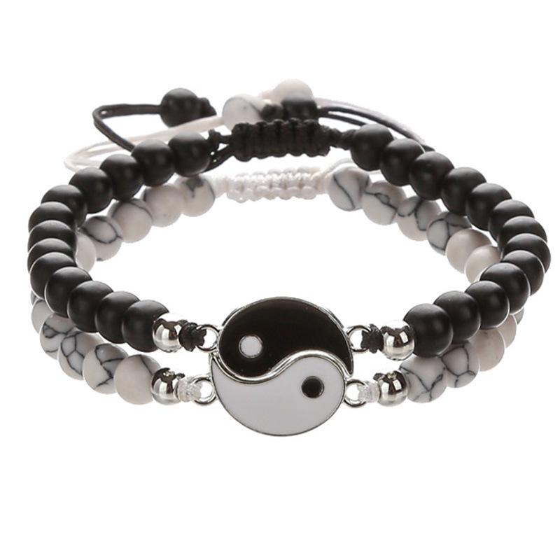 

Браслет Тай Чи Багуа Ручной Работы Плетеный из Белого Бирюзового Матового Камня - Идеальный Подарок для Пары