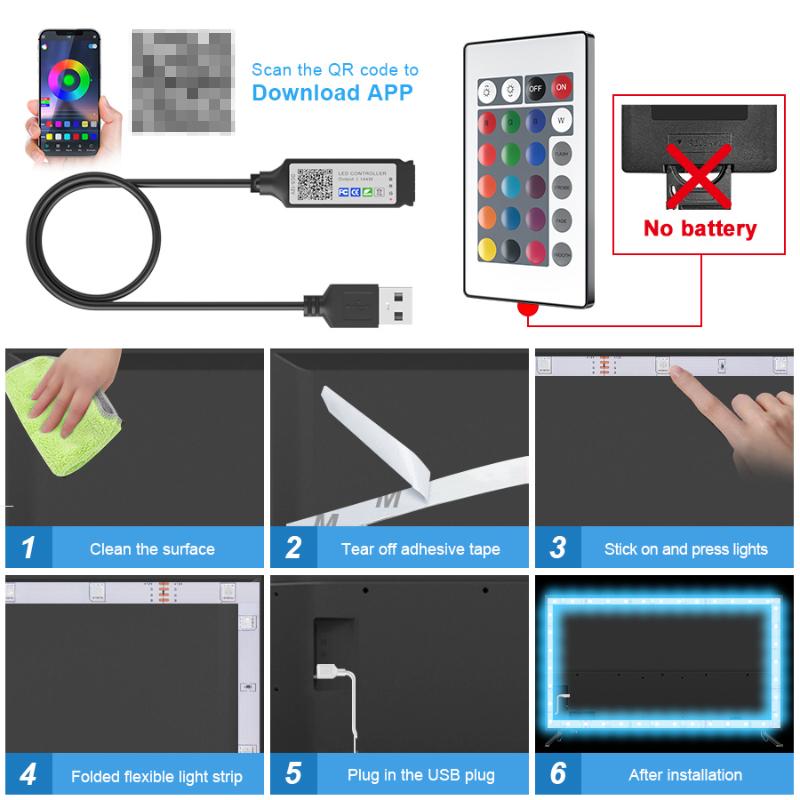 1M-30M USB-LED-Streifenlicht SMD 5050 RGB LED flexible Streifendiode mit Bluetooth APP-Steuerung TV-Hintergrundbeleuchtung Innendekoration Atmosphäre Lichtstreifen
