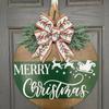 Christmas Door Signs Wooden Front Door Signs Craft With Bow And Fake Plant Reindeer Pattern For Living Room Party Yard