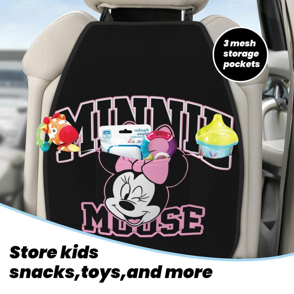 Kick Guard, 2-piece Set, Minnie Mouse Seat Back Pocket, Car Storage Pocket, Rear Seat