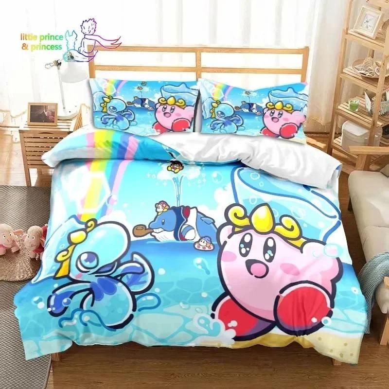 3D Design Printed Kawaii Cartoon Kirbys Bed Ensemble Single Size Single Size Full Queen Dimension King Dimension Size Bed Kit Adult Kid Bedroom
