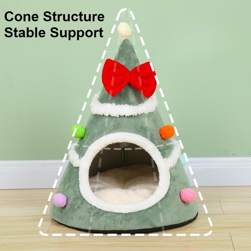 Christmas Tree Cat Bed-Plush Warm Indoor Cat House Tent with Removable Pillow, Decorative Pet Furniture,Dog Bed for Small Dog