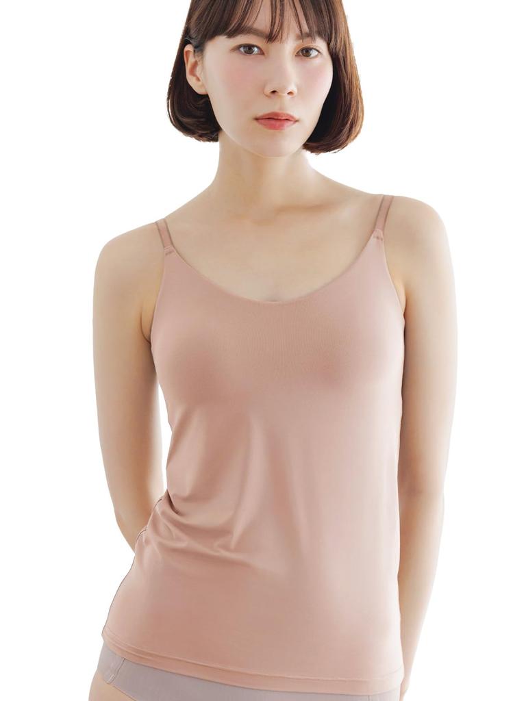 Bra Top Camisole with Cups Innerwear Bra Cami Shapewear Pink [Bambi Water] [Patented] Women's (XS, Beige)