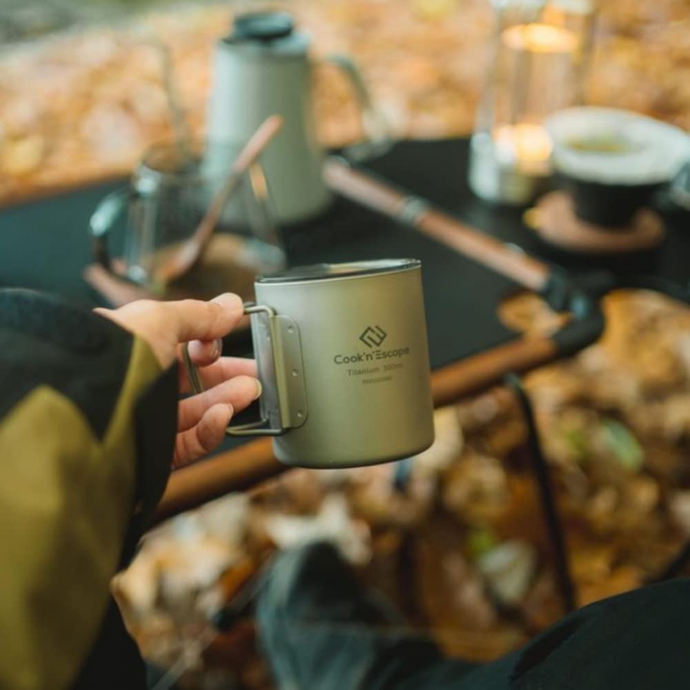 Titanium Mug Double Wall 300ml with Lid Lightweight with Storage Bag for Camping COOK'N'ESCAPE