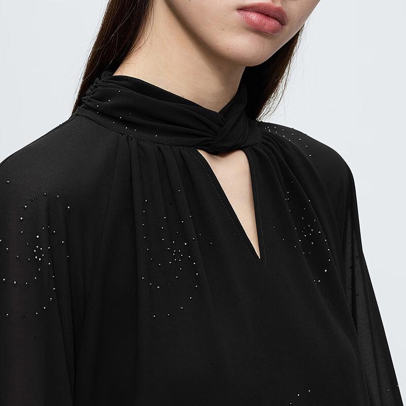 LANGZI Stylish Hollow Stand-Up Collar Lantern Sleeve Blouse
