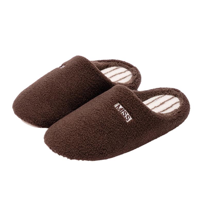 New Home Simple Striped Slippers Autumn and Winter Indoor Home Velvet Warm Non-slip Couple Cotton Slippers