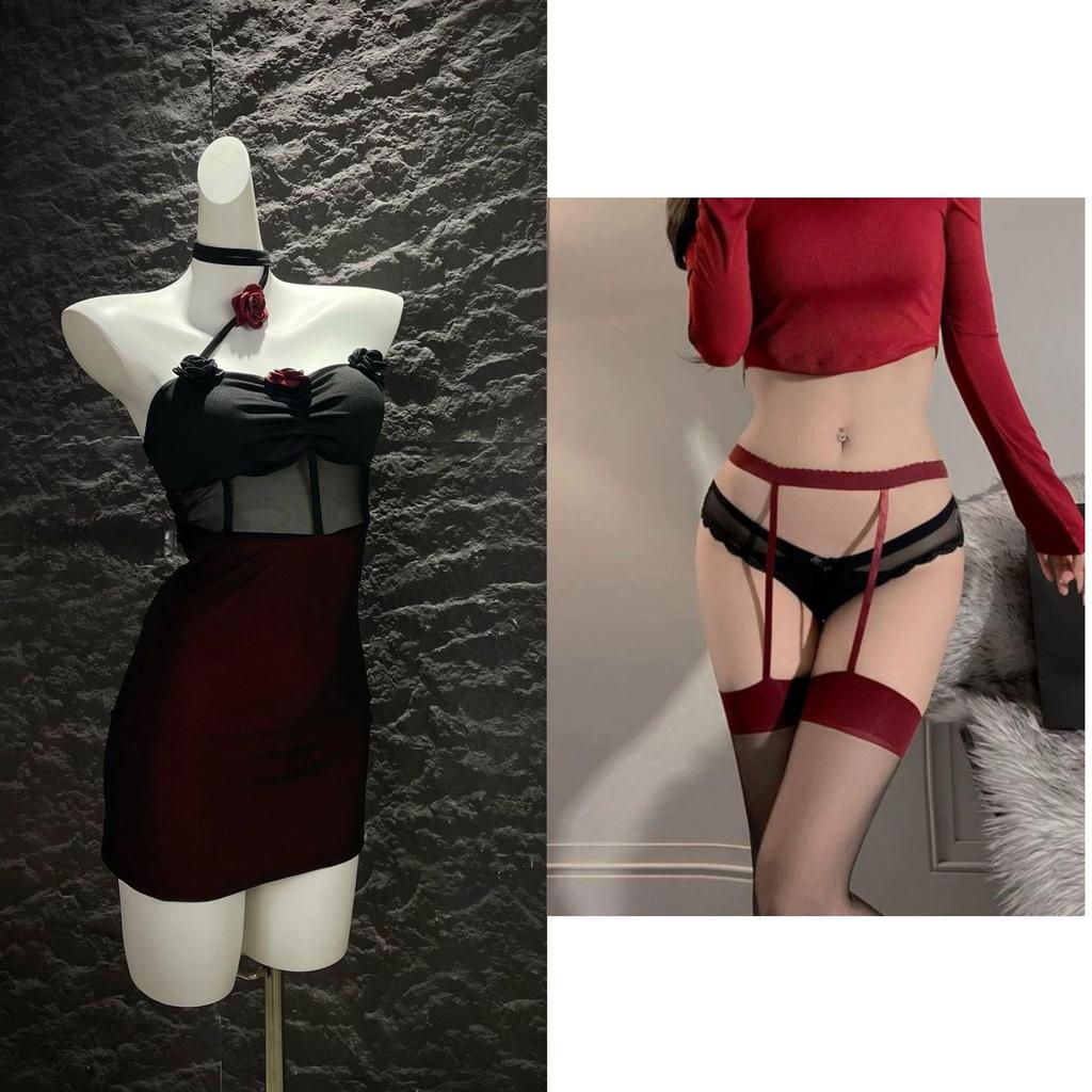 Dunkler Stil Sexy Mesh Rose Neckholder Bodycon Kleid für Frauen - Reif, Vielseitig, High-End Design