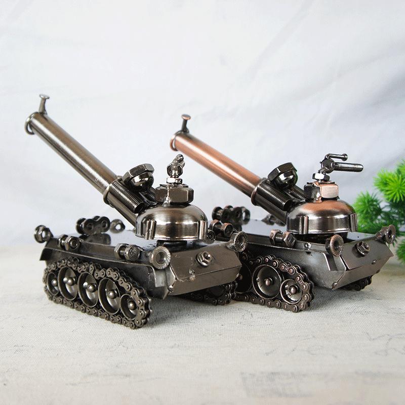 Retro Model Tank Cannon Model Figurine Metal Decoration Handmade Metal Craft Gifts Home Office Decorative Retro Ornaments