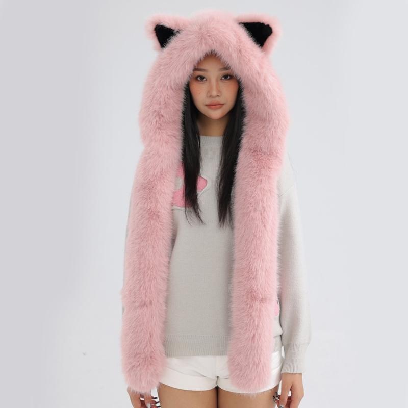 Thicken Warm Scarf Hat Lovely Foxs Ears Women Hat Outdoor Earflap Children Hat for Winter Warmth and Fashionable Look